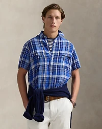 Classic Fit Plaid Linen Popover Shirt