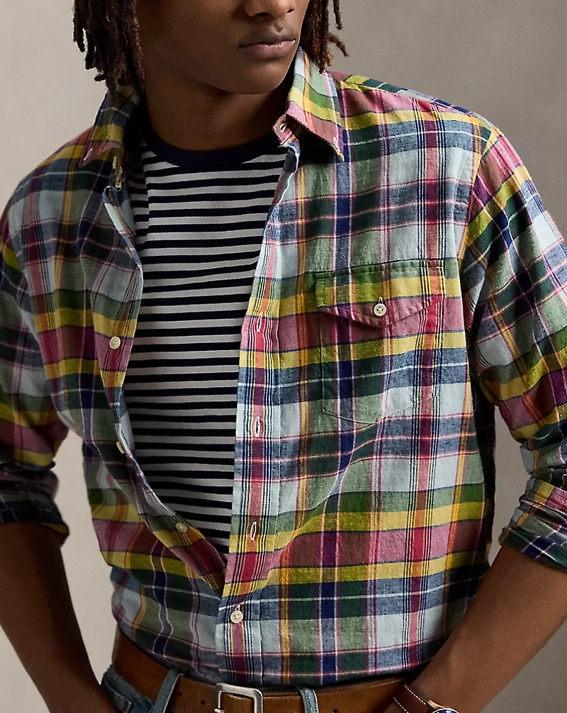 Classic Fit Indigo Madras Shirt