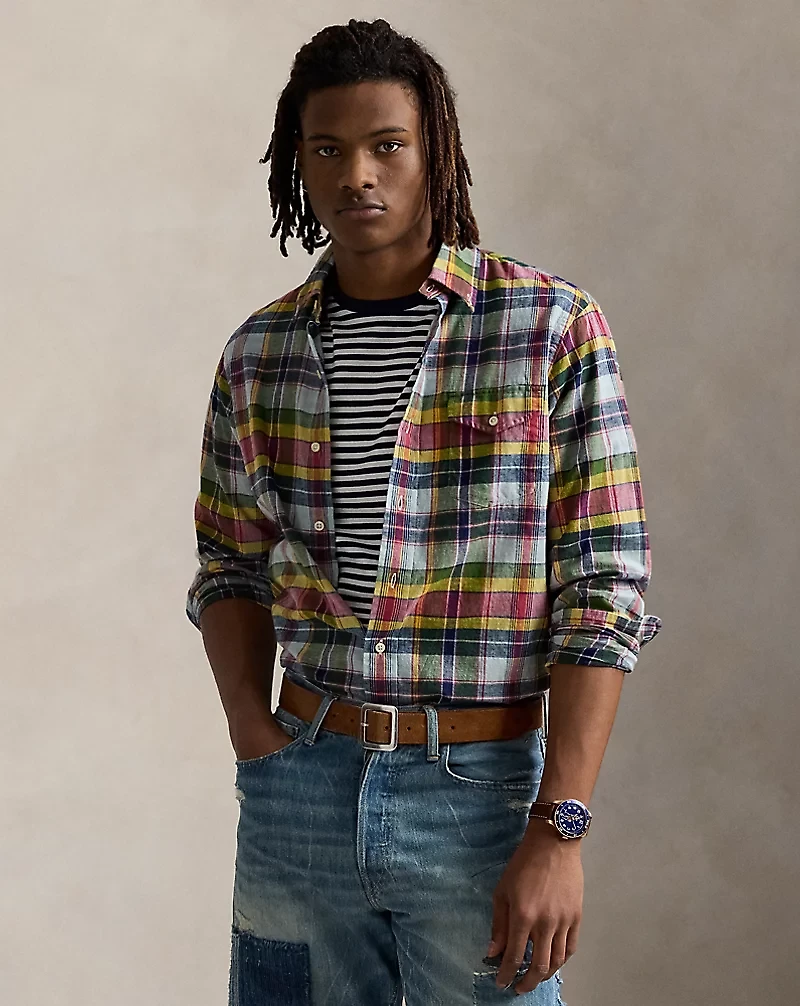 Classic Fit Indigo Madras Shirt
