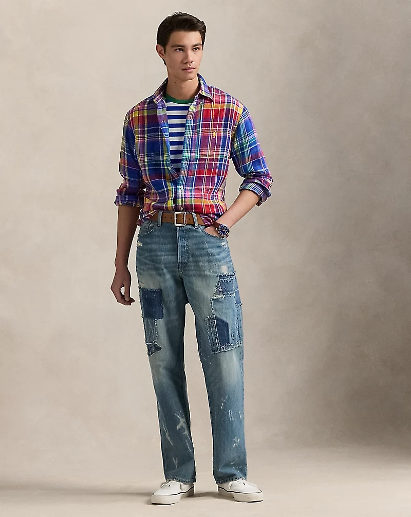 Classic Fit Plaid Linen Shirt