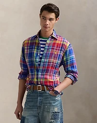 Classic Fit Plaid Linen Shirt