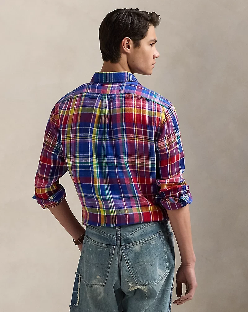 Classic Fit Plaid Linen Shirt