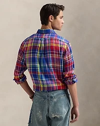Classic Fit Plaid Linen Shirt
