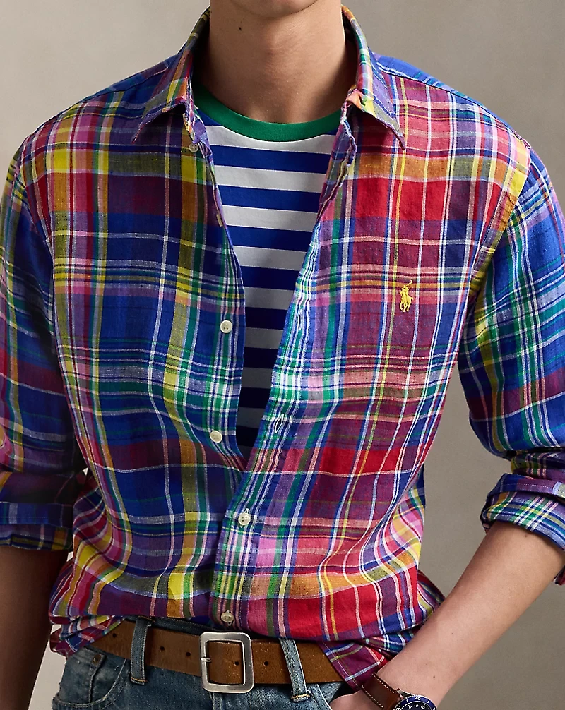 Classic Fit Plaid Linen Shirt