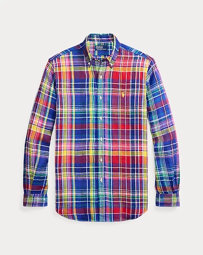 Classic Fit Plaid Linen Shirt