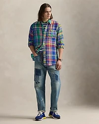 Classic Fit Plaid Linen Fun Shirt