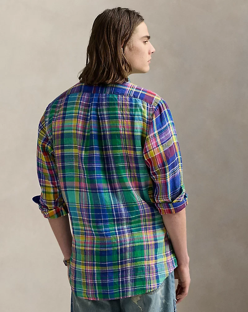 Classic Fit Plaid Linen Fun Shirt