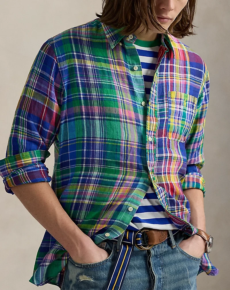 Classic Fit Plaid Linen Fun Shirt