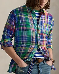 Classic Fit Plaid Linen Fun Shirt