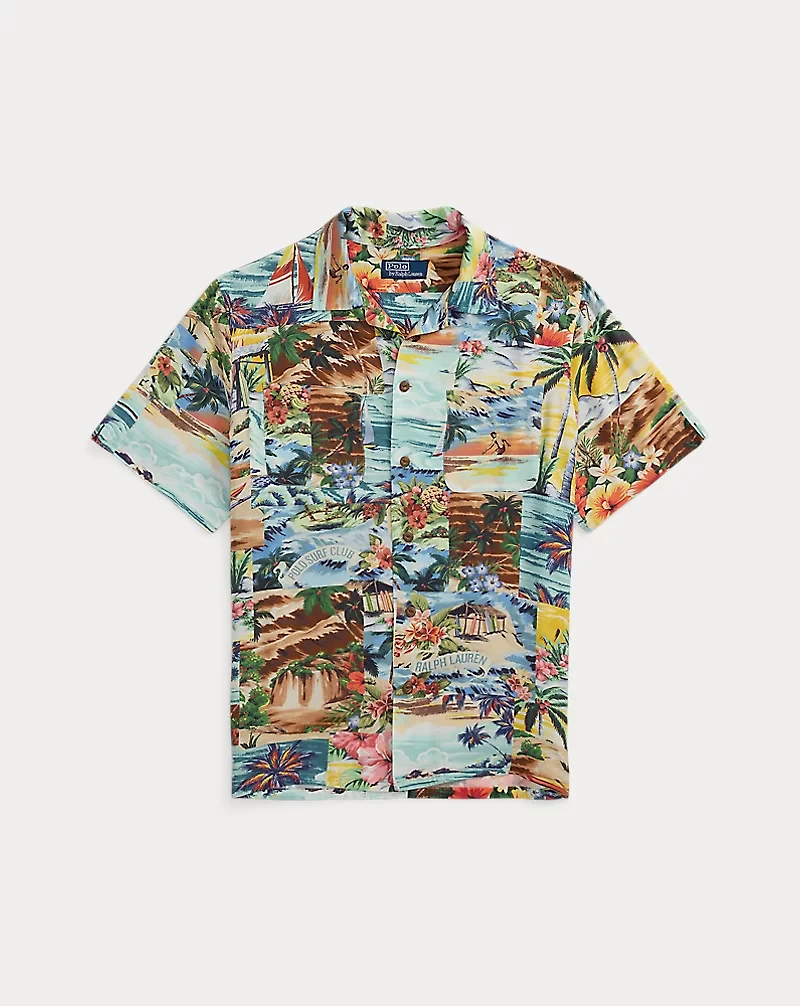 Classic Fit Patchwork-Print Camp Shirt
