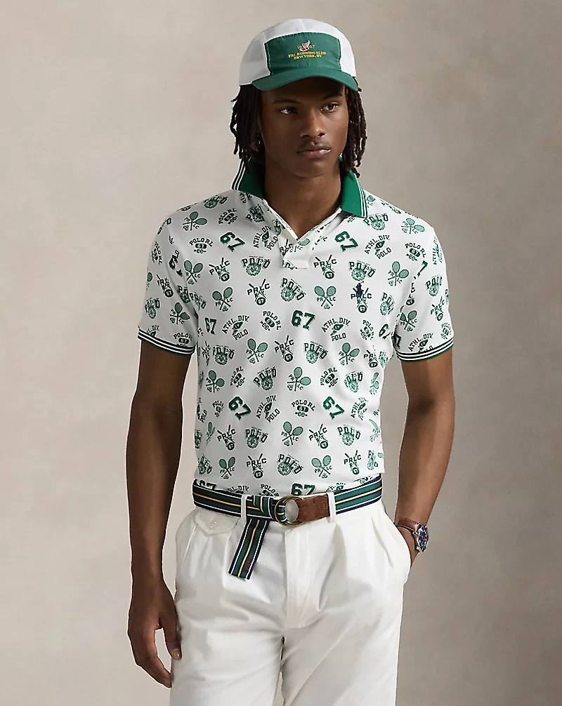 Classic Fit Print Mesh Polo Shirt