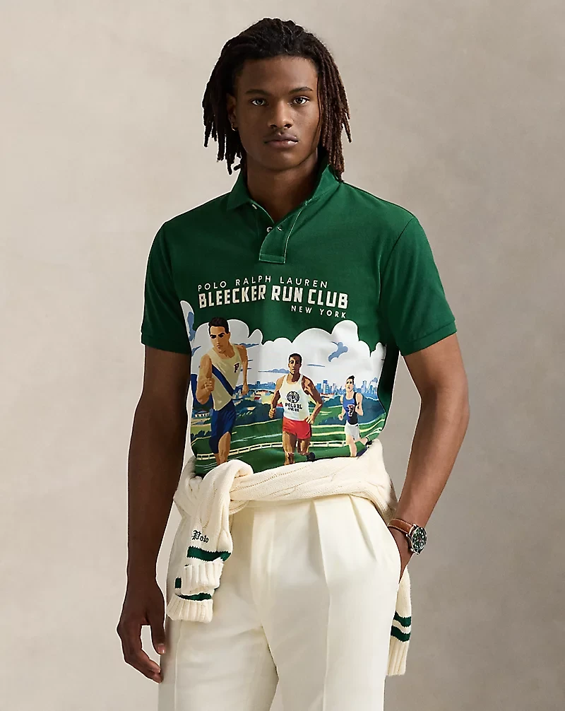 Classic Fit Print Mesh Polo Shirt