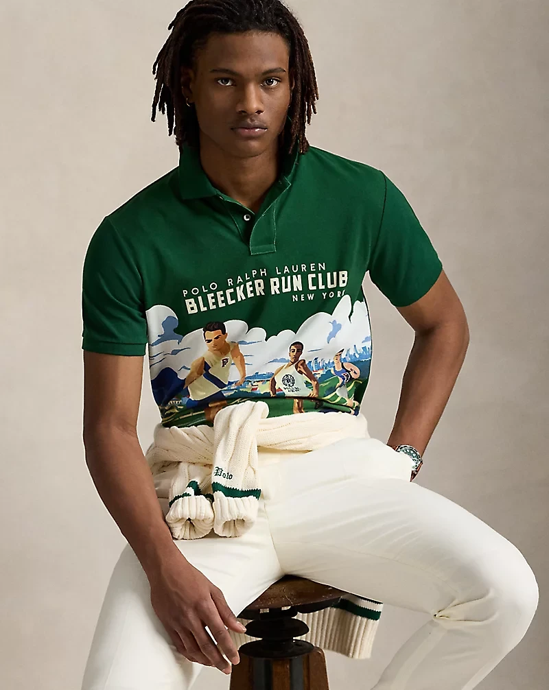 Classic Fit Print Mesh Polo Shirt