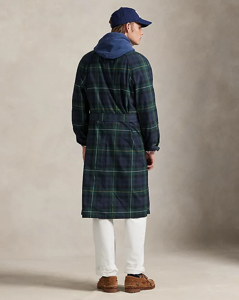 Plaid Waxed Twill Balmacaan Coat