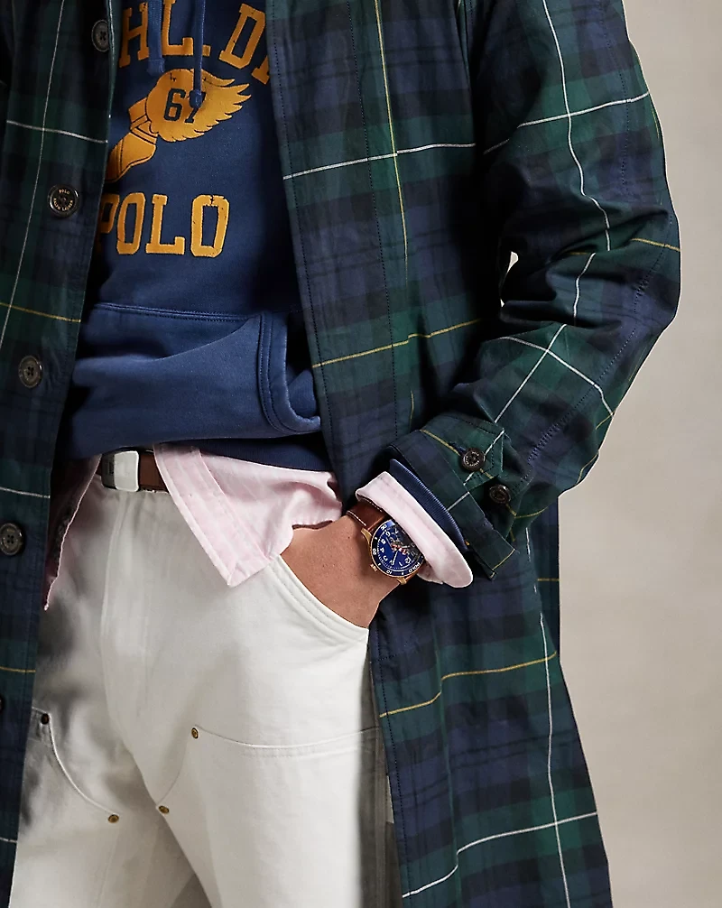 Plaid Waxed Twill Balmacaan Coat
