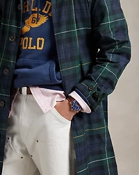 Plaid Waxed Twill Balmacaan Coat