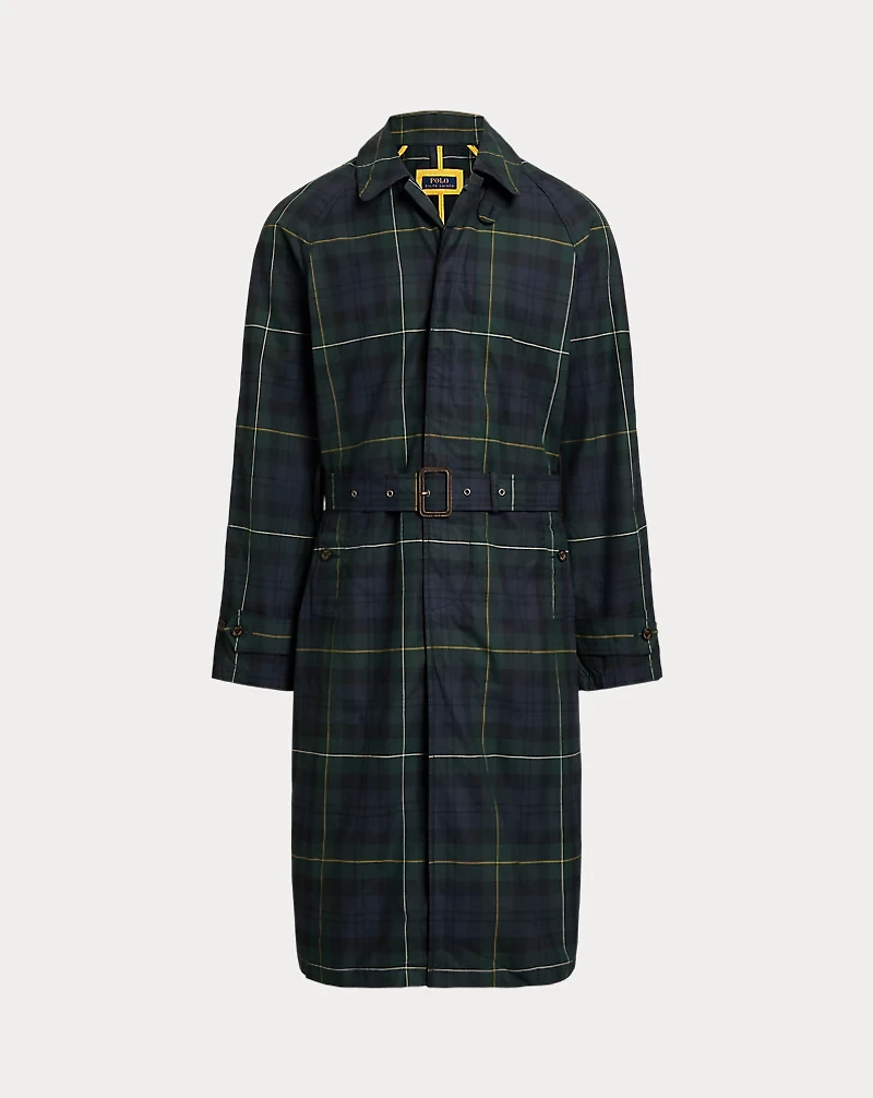Plaid Waxed Twill Balmacaan Coat