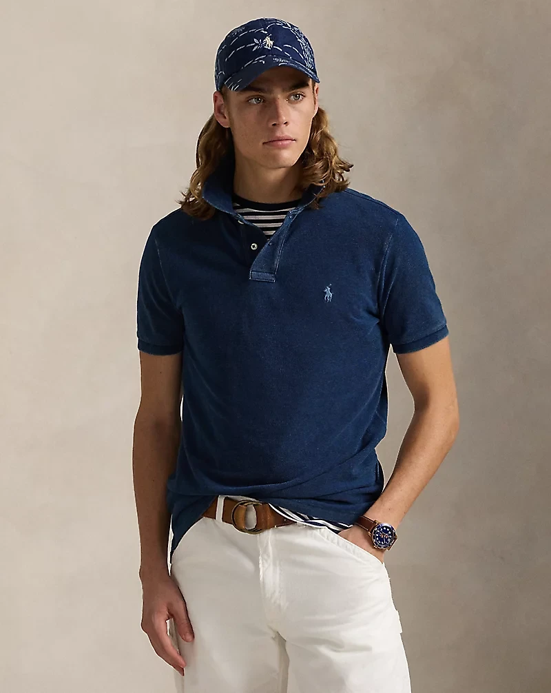 Custom Slim Fit Indigo Mesh Polo Shirt
