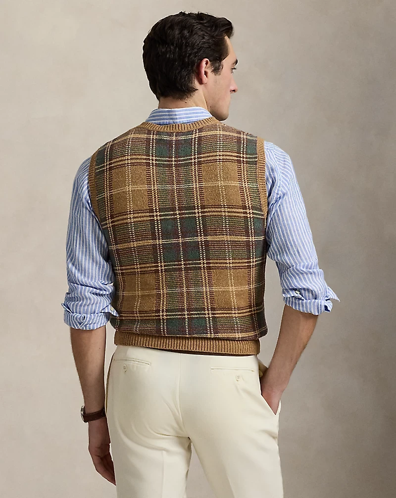 Plaid Wool-Cotton Sweater Vest