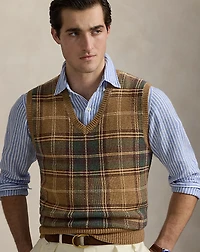 Plaid Wool-Cotton Sweater Vest