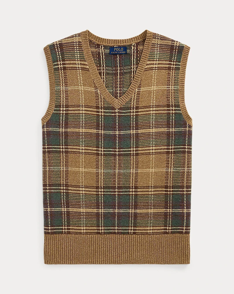 Plaid Wool-Cotton Sweater Vest