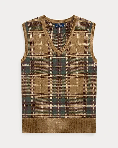 Plaid Wool-Cotton Sweater Vest