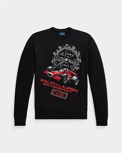 Intarsia-Knit Race Car Cotton Sweater