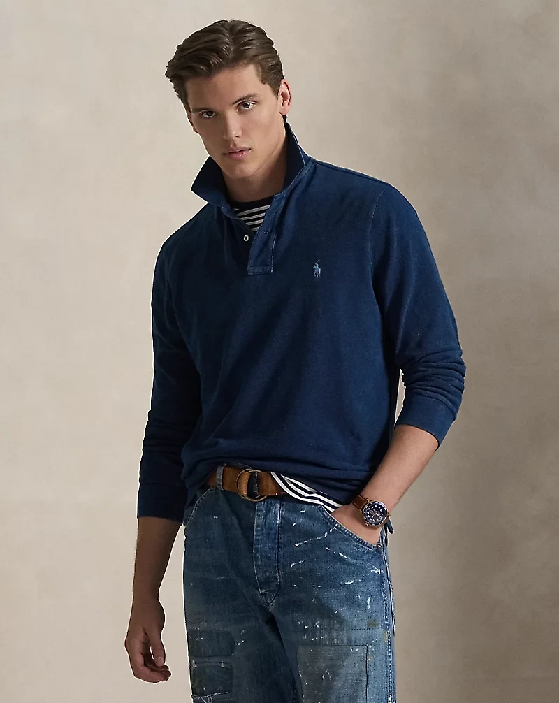 Classic Fit Indigo Mesh Polo Shirt