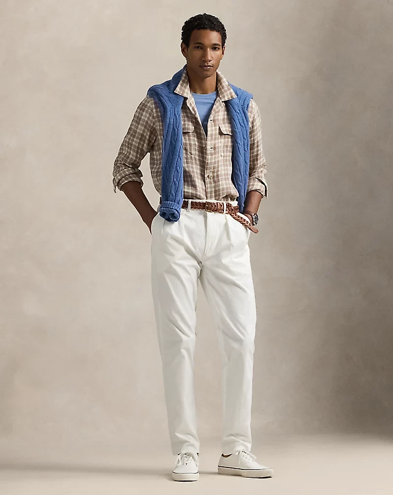 Classic Fit Plaid Linen Camp Shirt