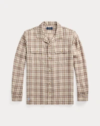 Classic Fit Plaid Linen Camp Shirt