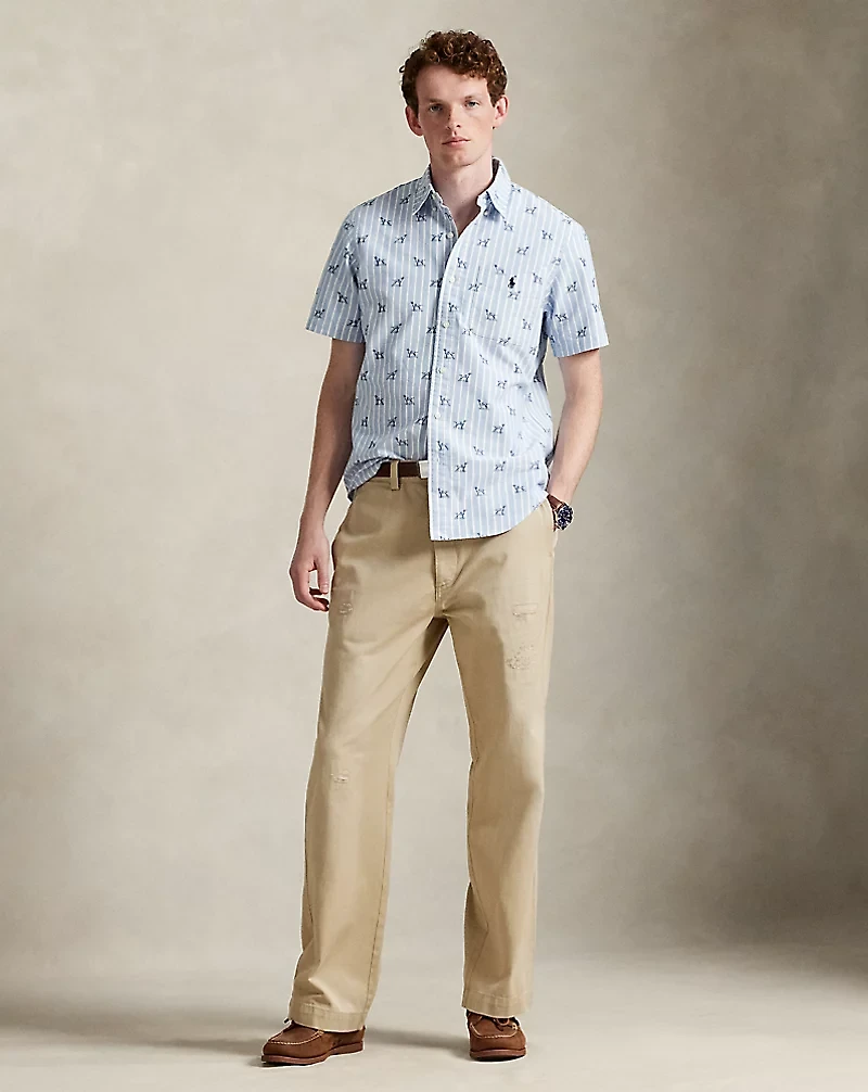 Classic Fit Striped Dog-Print Shirt