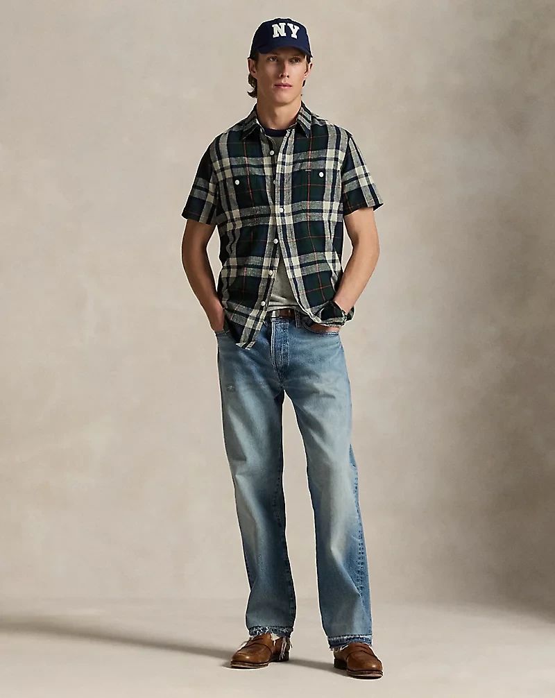 Classic Fit Plaid Linen-Cotton Shirt