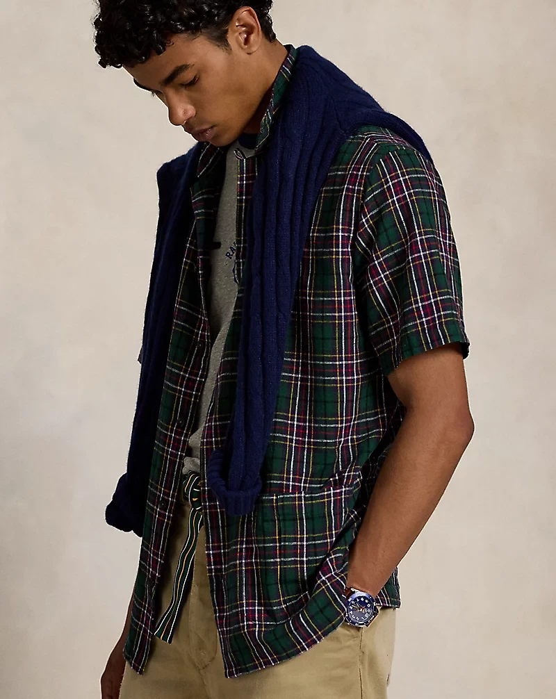 Classic Fit Plaid Linen-Cotton Shirt