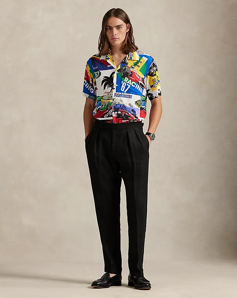 Classic Fit Racing-Print Camp Shirt
