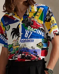 Classic Fit Racing-Print Camp Shirt