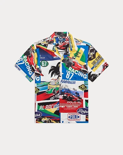 Classic Fit Racing-Print Camp Shirt