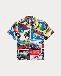 Classic Fit Racing-Print Camp Shirt