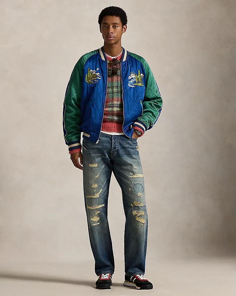 Embroidered Satin Bomber Jacket
