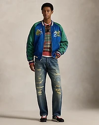 Embroidered Satin Bomber Jacket