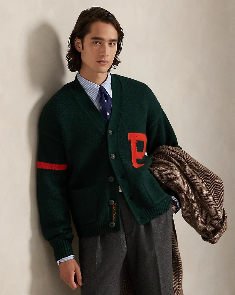 Wool V-Neck Letter Cardigan