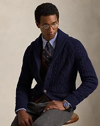 Suede-Patch Wool-Alpaca Cardigan