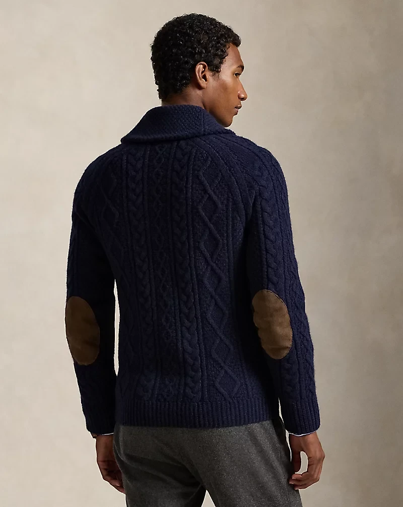 Suede-Patch Wool-Alpaca Cardigan