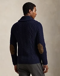 Suede-Patch Wool-Alpaca Cardigan