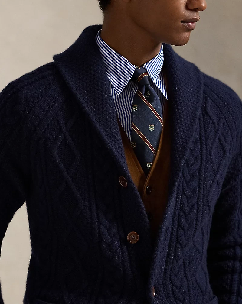 Suede-Patch Wool-Alpaca Cardigan
