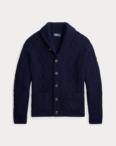 Suede-Patch Wool-Alpaca Cardigan