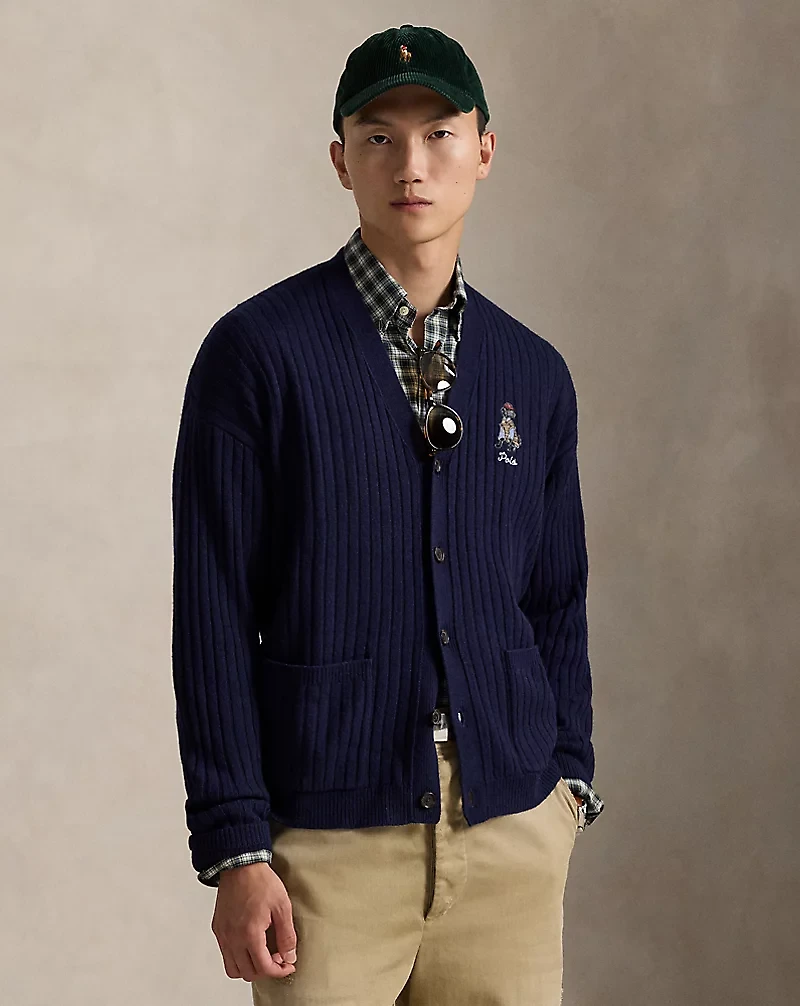 Big Fit Dog-Embroidered Wool Cardigan