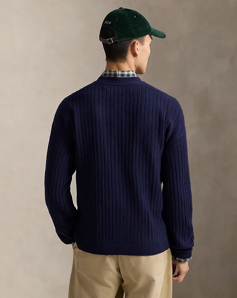 Big Fit Dog-Embroidered Wool Cardigan