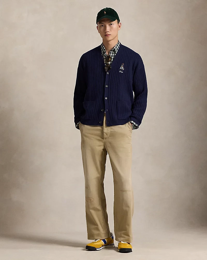 Big Fit Dog-Embroidered Wool Cardigan
