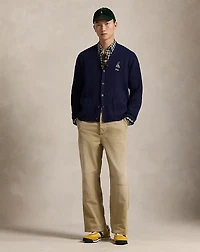 Big Fit Dog-Embroidered Wool Cardigan