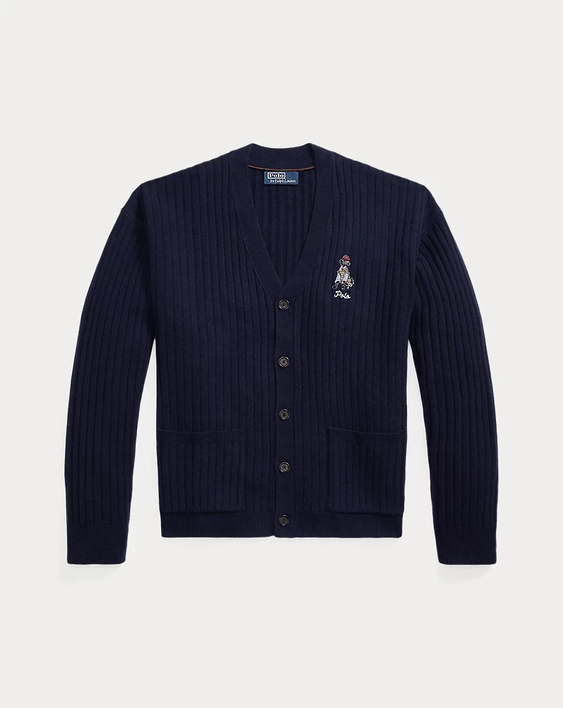 Big Fit Dog-Embroidered Wool Cardigan